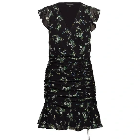 Banana Republic Floral Print Ruched Mini Dress Flutter Sleeve Size 4 - Picture 4 of 5